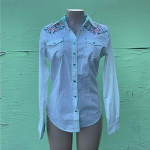 Rock White Embellished Long Sleeve Button Down Shirt